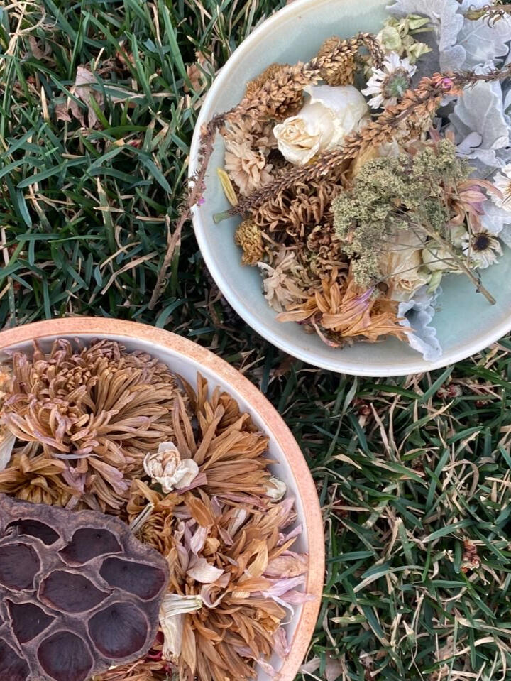 Bowls of dried flowers